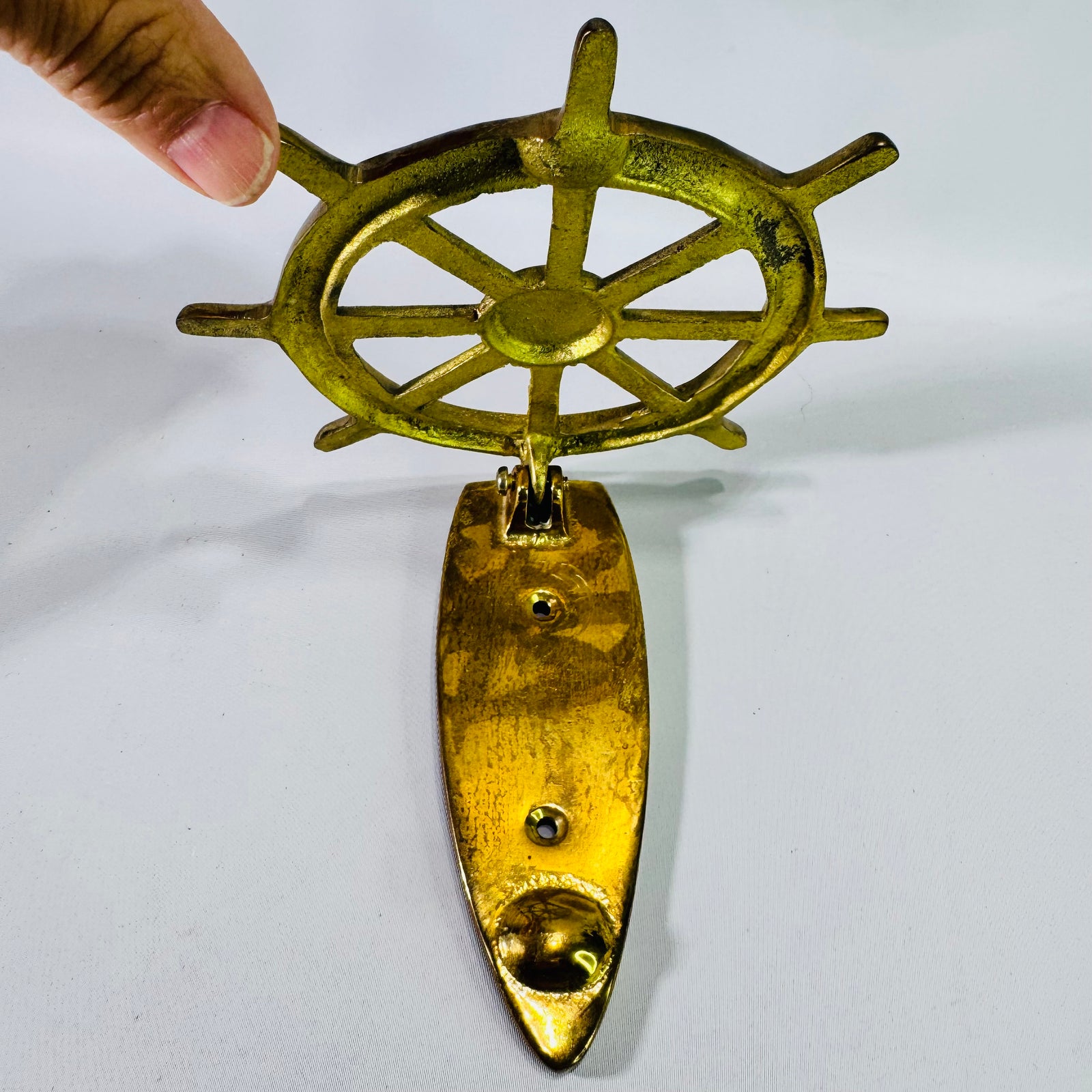 Vintage Solid Brass Ship Wheel Door Knocker Nautical Captain's Wheel Coastal Maritime Entry Hardware