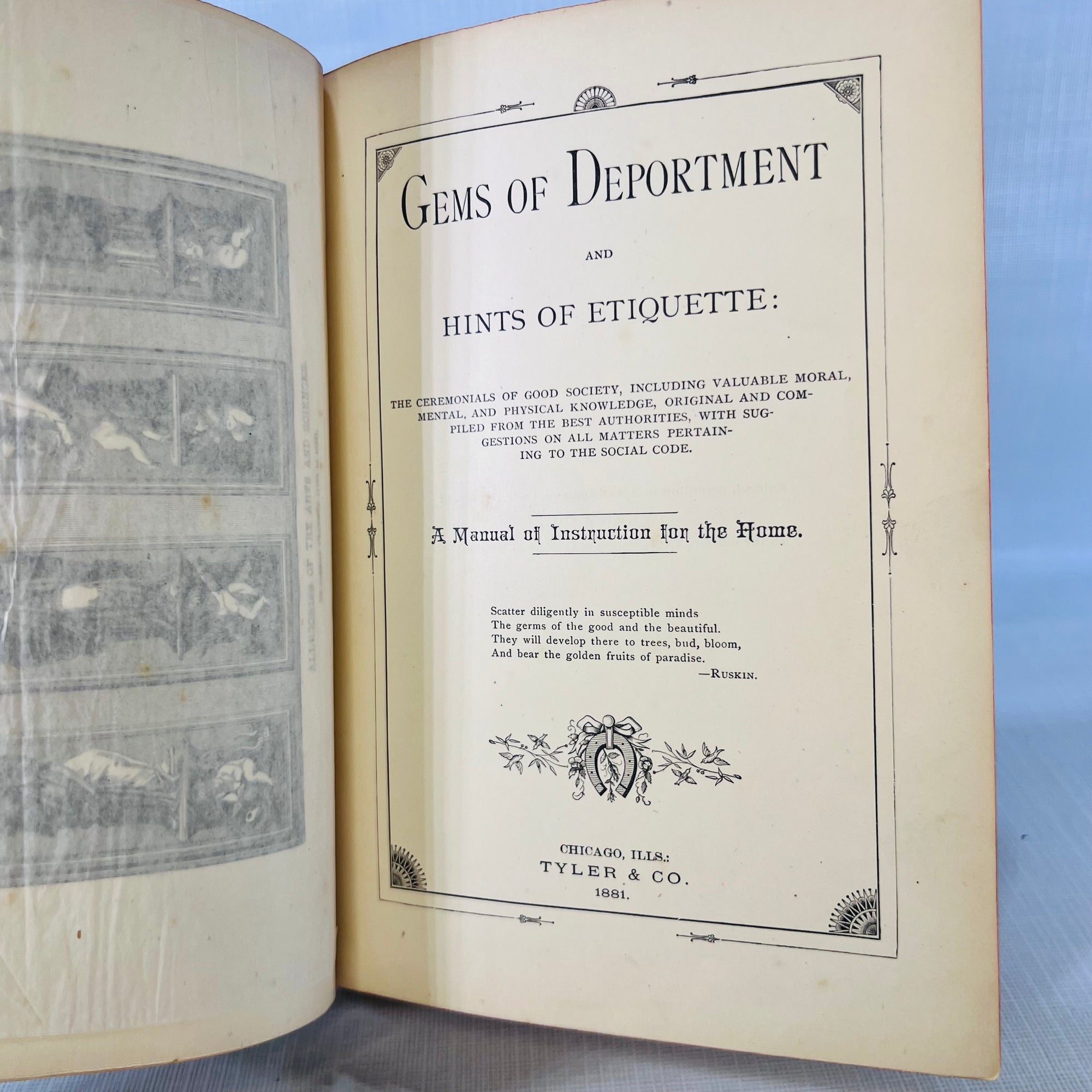 Gems of Deportment and Hints of Etiquette a Manual of Instructions for the Home by Mrs. M.L. Rayne 1860 Tyler & Co.Antique Gold Gilt Pages Book