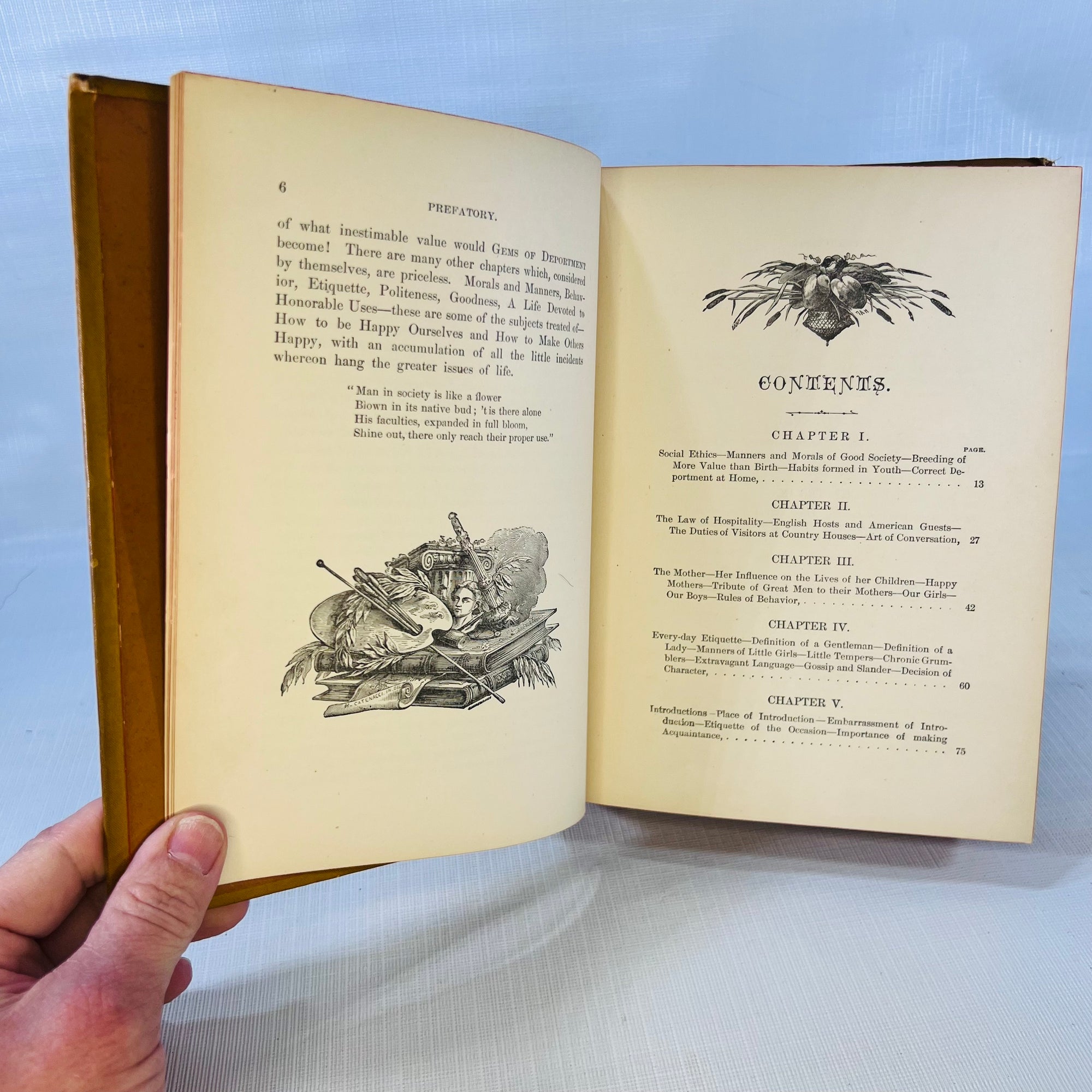 Gems of Deportment and Hints of Etiquette a Manual of Instructions for the Home by Mrs. M.L. Rayne 1860 Tyler & Co.Antique Gold Gilt Pages Book