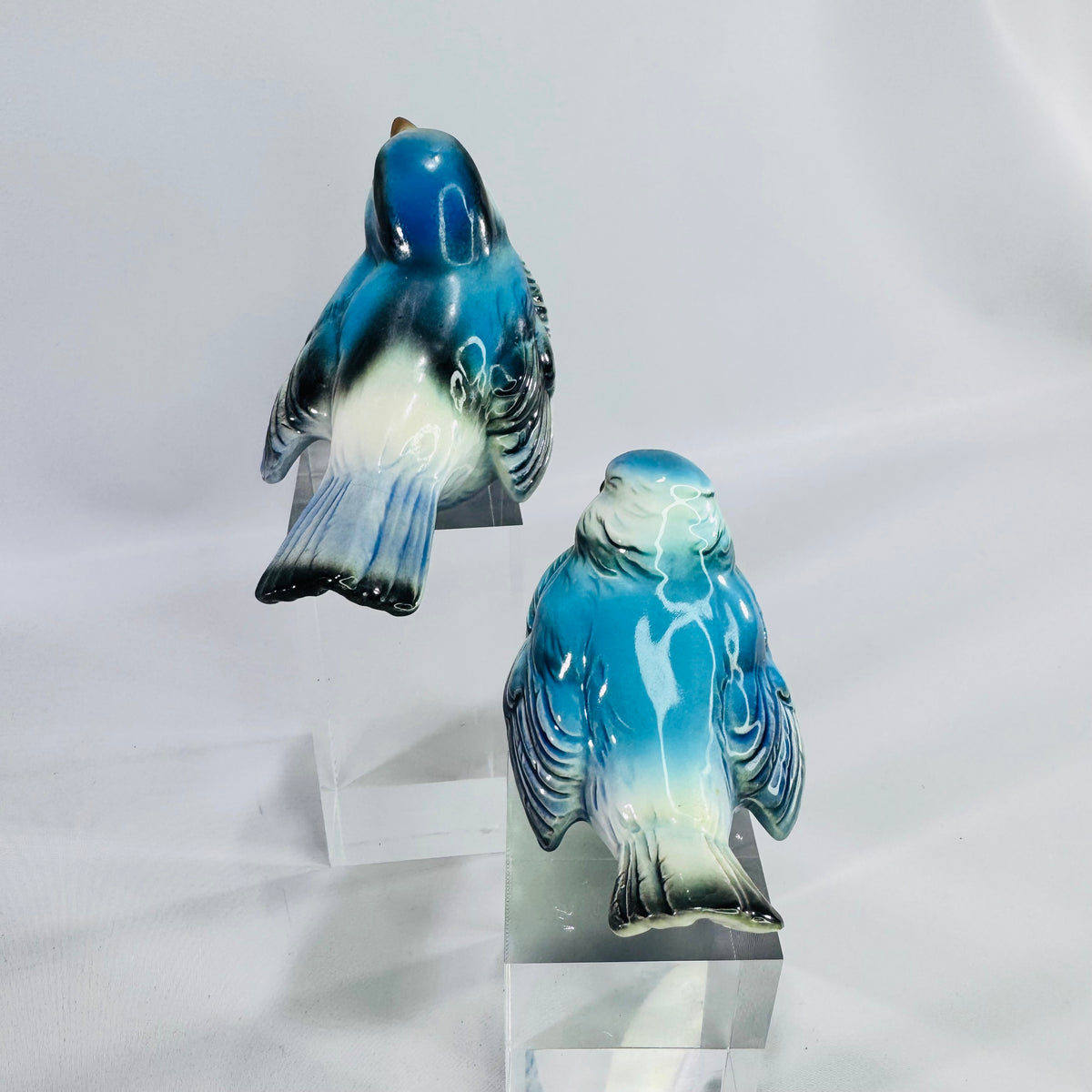 Vintage Goebel West Germany Blue Bird Figurine Bundle of 2 Porcelain Bluebirds Different Poses Mid Century Bird Decor