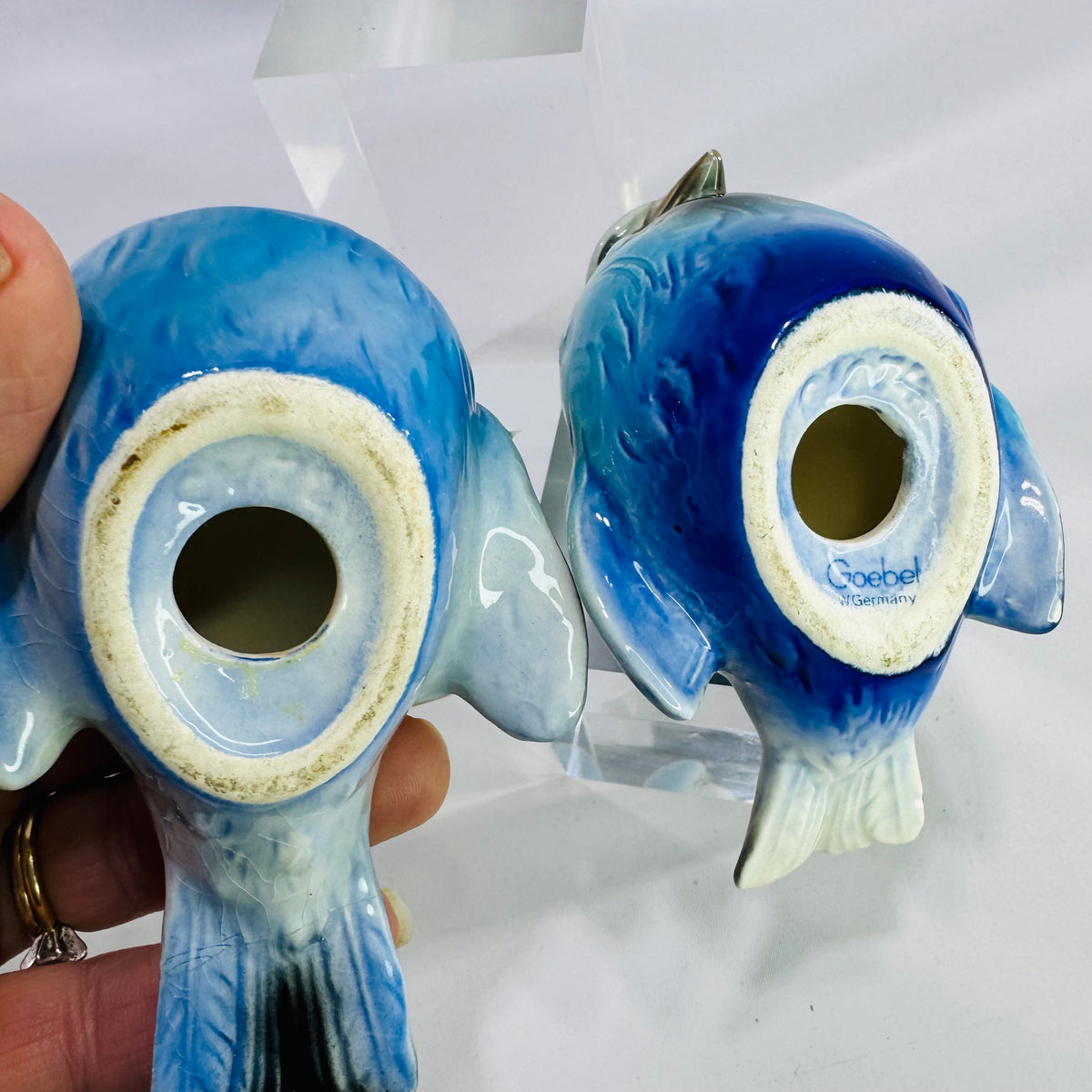 Vintage Goebel West Germany Blue Bird Figurine Bundle of 2 Porcelain Bluebirds Different Poses Mid Century Bird Decor