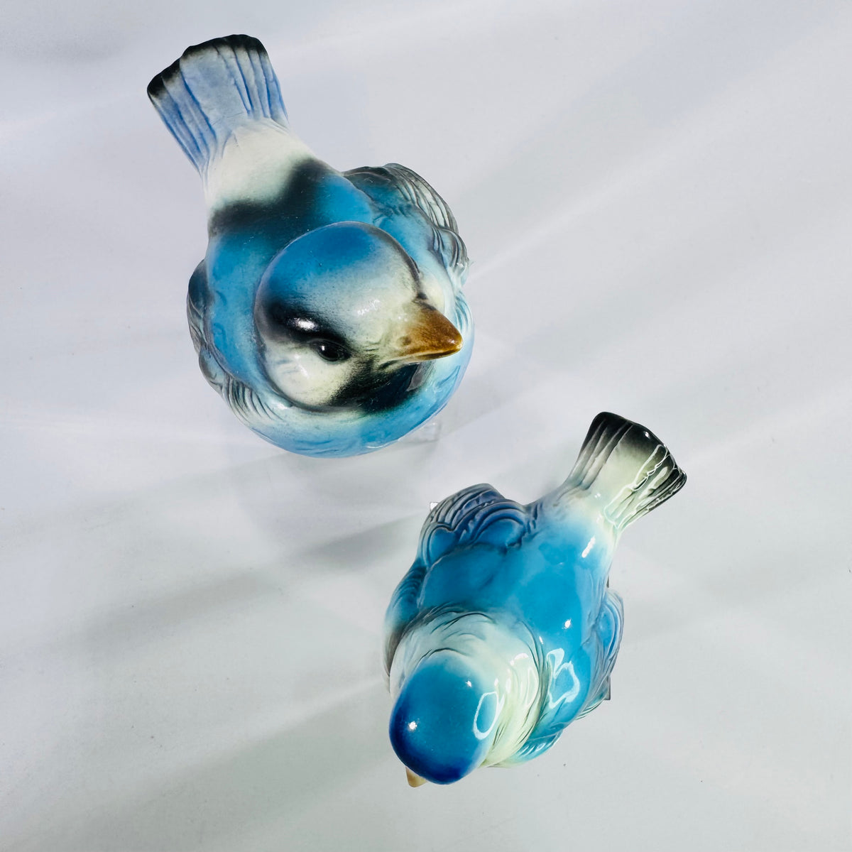 Vintage Goebel West Germany Blue Bird Figurine Bundle of 2 Porcelain Bluebirds Different Poses Mid Century Bird Decor