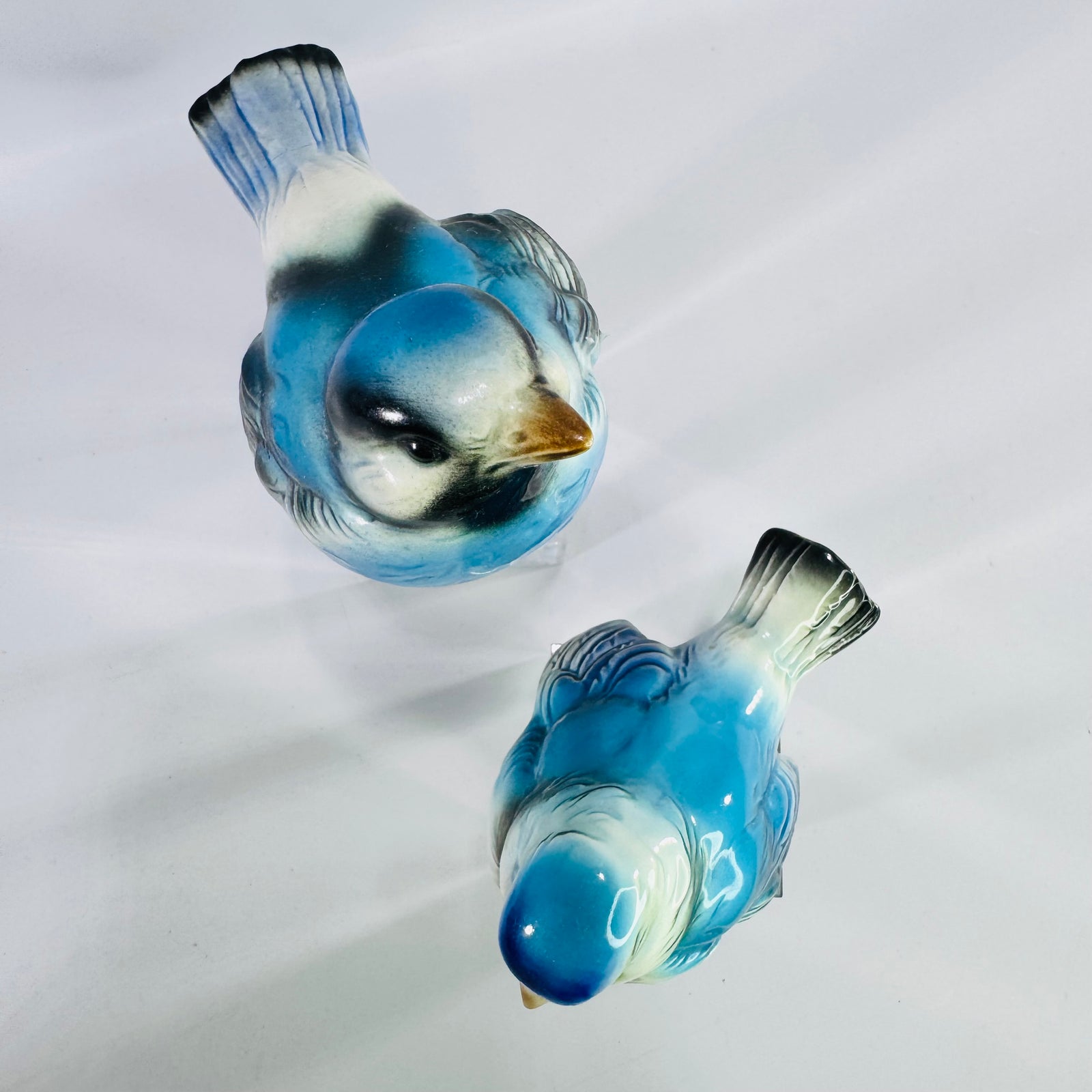 Vintage Goebel West Germany Blue Bird Figurine Bundle of 2 Porcelain Bluebirds Different Poses Mid Century Bird Decor