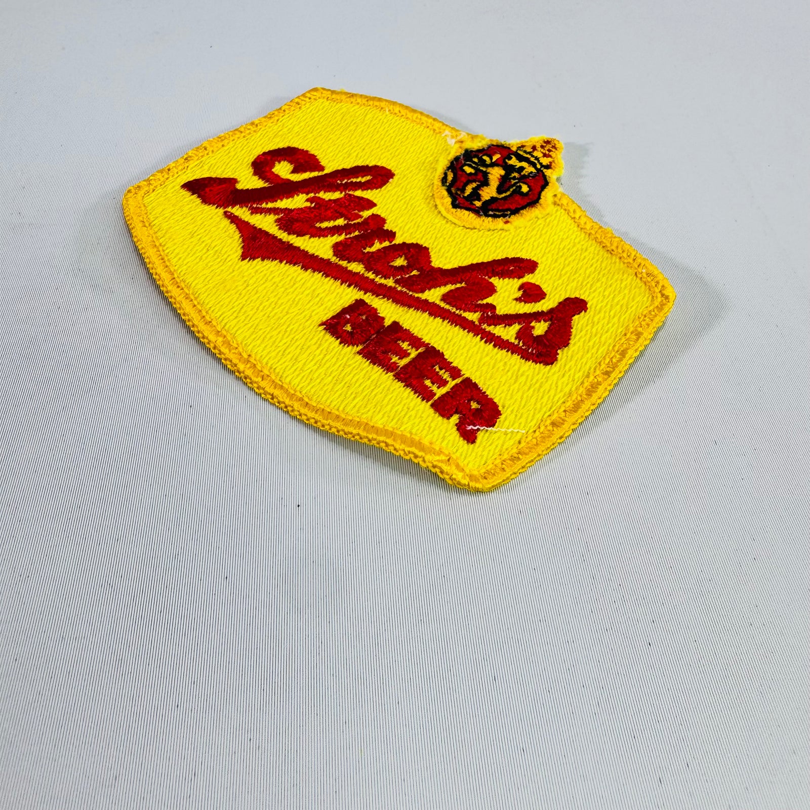 Vintage Stroh's Beer Embroidered Uniform Patch Yellow Red Brewery Advertising 4 x 3 Inch
