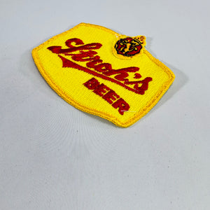 Vintage Stroh's Beer Embroidered Uniform Patch Yellow Red Brewery Advertising 4 x 3 Inch