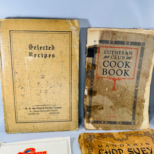 Vintage Cookbooks Bundle — Community + Brand Recipe Books (1925–1976) — Lutheran Club 1925 + Mandarin Chop Suey 1928 + Rumford 1939 | Ephemera Lot, Vintage Cookbooks