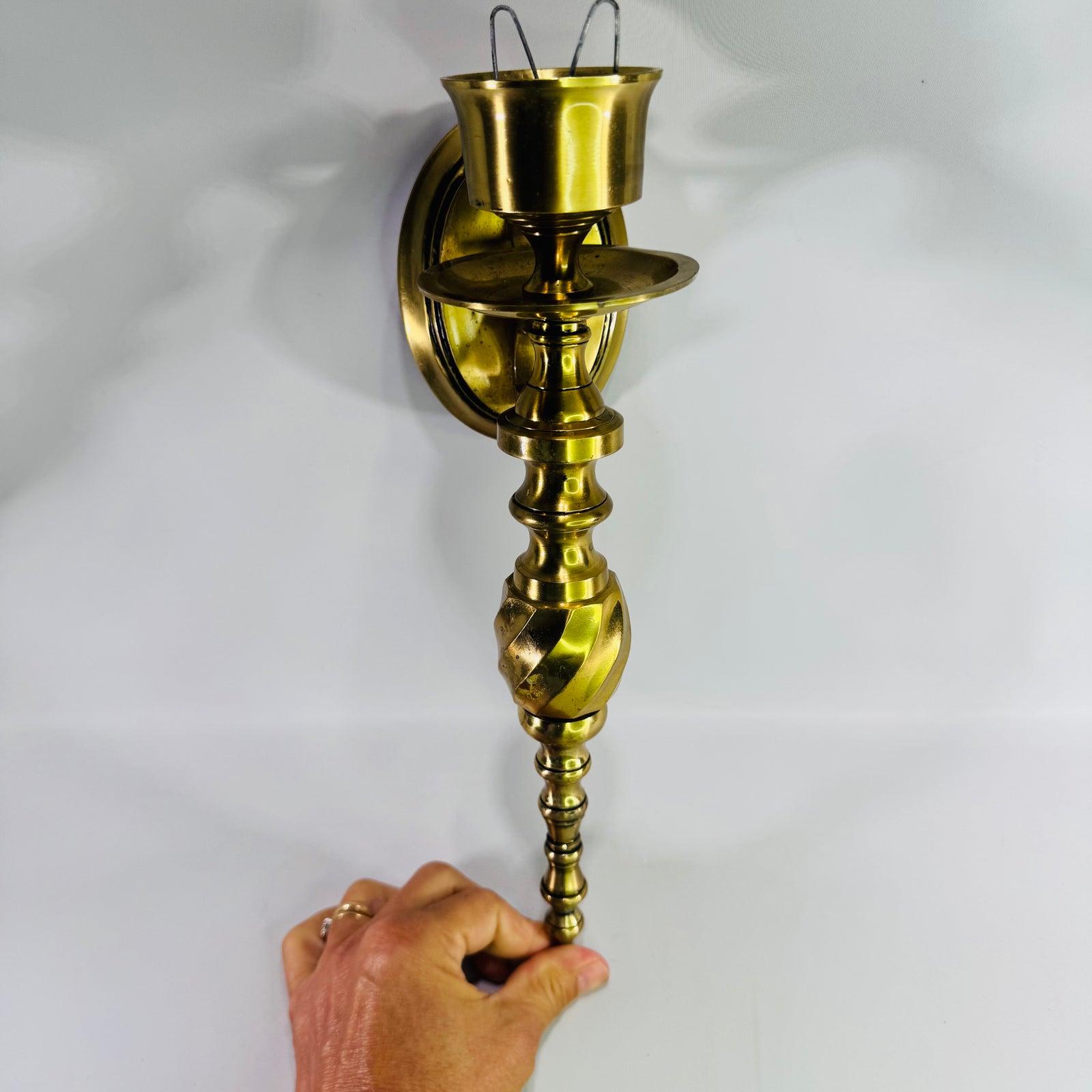 Vintage Gatco Solid Brass Wall Candle Sconce Made in India Hollywood Regency 12 Inch Taper Holder