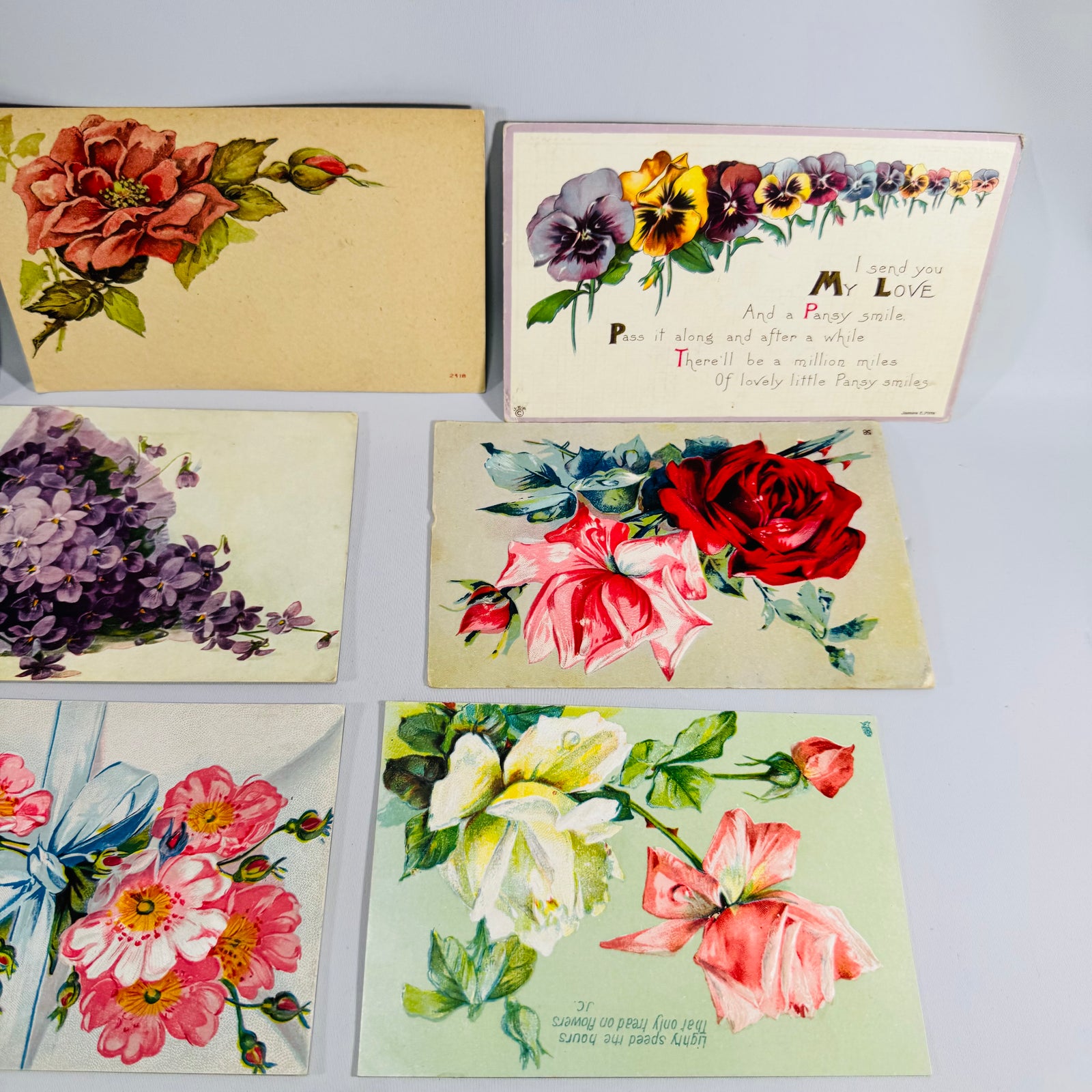 Vintage Floral Postcard Bundle of 10 Embossed Flower & Scenic Greeting Cards with Antique Postmarks