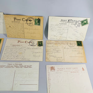Vintage Floral Postcard Bundle of 10 Embossed Flower & Scenic Greeting Cards with Antique Postmarks
