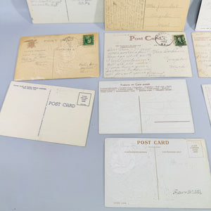 Vintage Floral Postcard Bundle of 10 Embossed Flower & Scenic Greeting Cards with Antique Postmarks