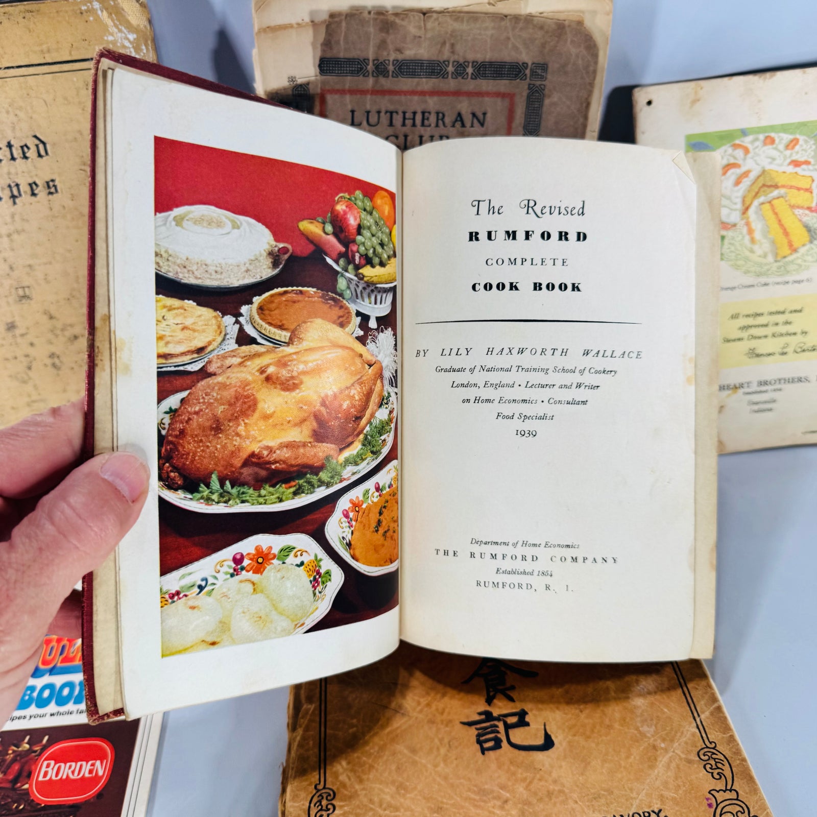 Vintage Cookbooks Bundle — Community + Brand Recipe Books (1925–1976) — Lutheran Club 1925 + Mandarin Chop Suey 1928 + Rumford 1939 | Ephemera Lot, Vintage Cookbooks