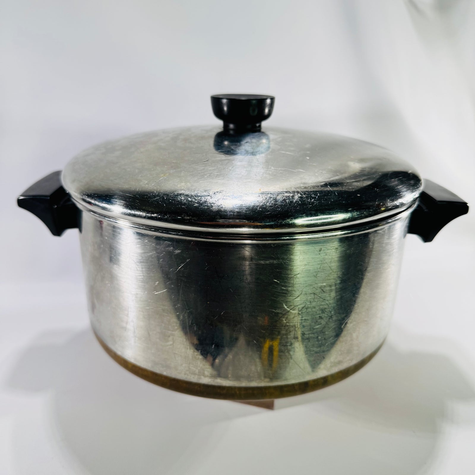Vintage Revere Ware 6 Qt Copper Bottom Stock Pot with Lid Clinton IL Stainless Steel Cookware