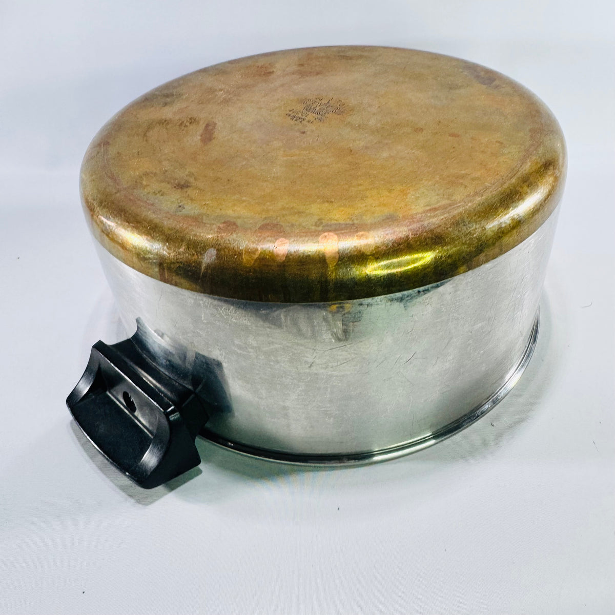 Vintage Revere Ware 6 Qt Copper Bottom Stock Pot with Lid Clinton IL Stainless Steel Cookware