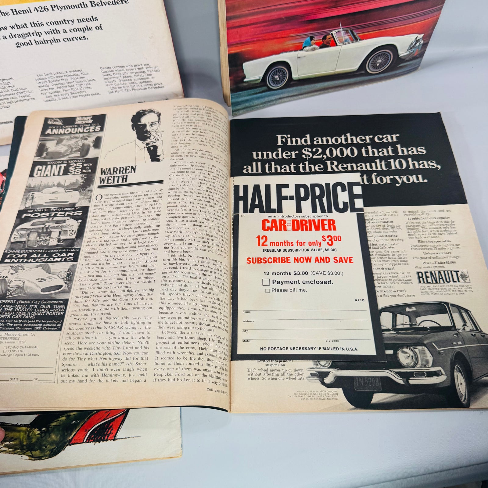Vintage Car and Driver Magazine Bundle (4 Issues) — Aug 1963, Mar 1966, Apr 1966, Feb 1968 | Road Tests, Racing, Period Ads, Automotive Magazine