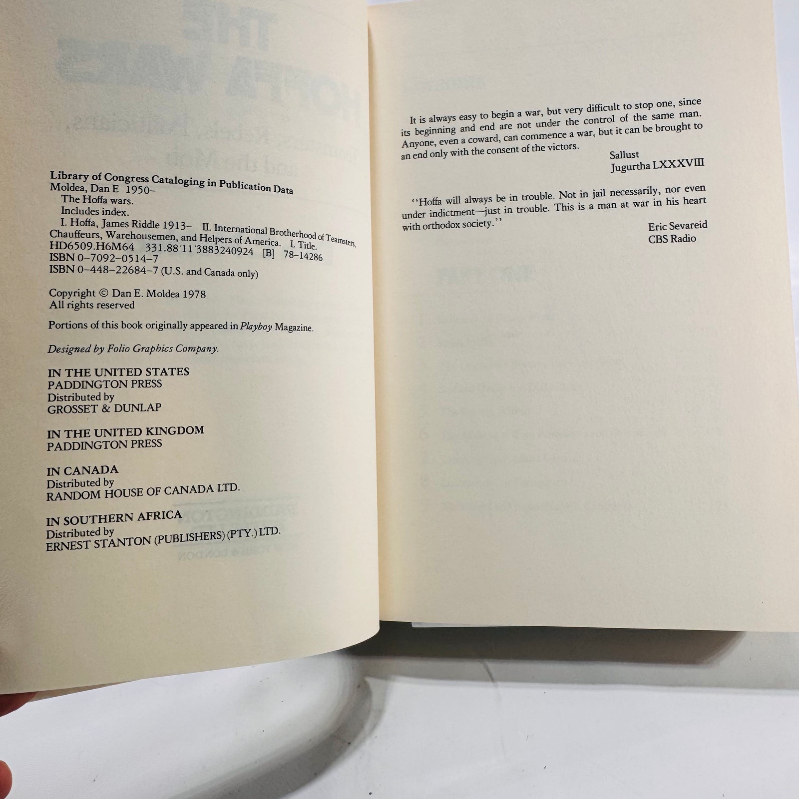 The Hoffa Wars Hardcover Book by Dan E. Moldea – 1978- Illustrated Dust Jacket