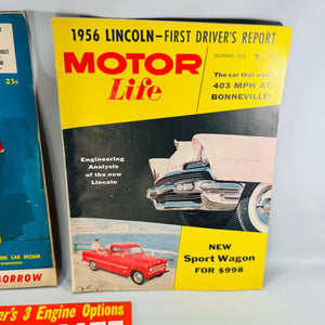 Vintage Motor Life Magazine Lot of 3 — April 1954, Oct 1955, Feb 1961 | Road Tests, Concept Cars, Racing Coverage, Automotive Magazine