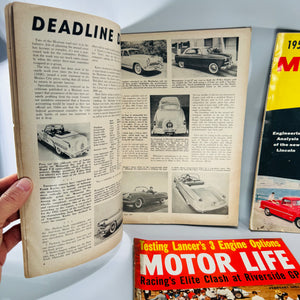 Vintage Motor Life Magazine Lot of 3 — April 1954, Oct 1955, Feb 1961 | Road Tests, Concept Cars, Racing Coverage, Automotive Magazine