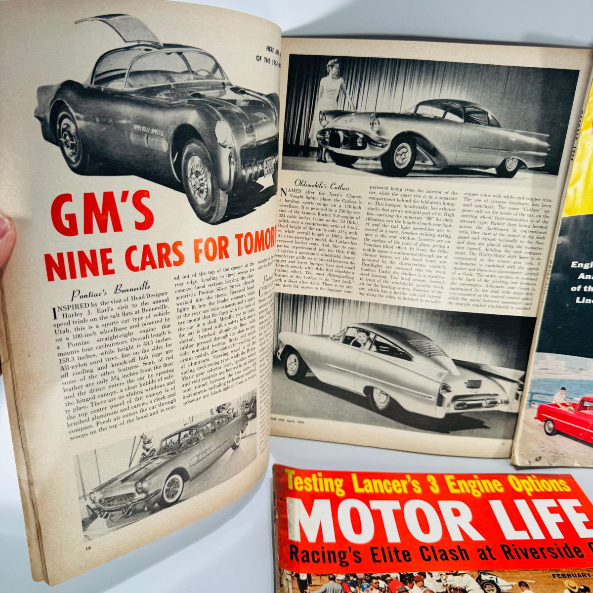 Vintage Motor Life Magazine Lot of 3 — April 1954, Oct 1955, Feb 1961 | Road Tests, Concept Cars, Racing Coverage, Automotive Magazine