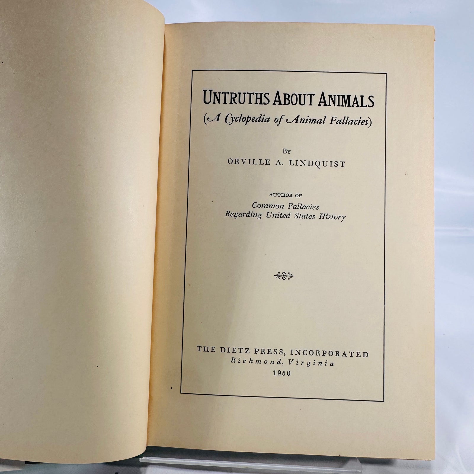 Untruths About Animals 1950 Hardcover Dust Jacket Orville Lindquist Vintage Animal Fallacies Book