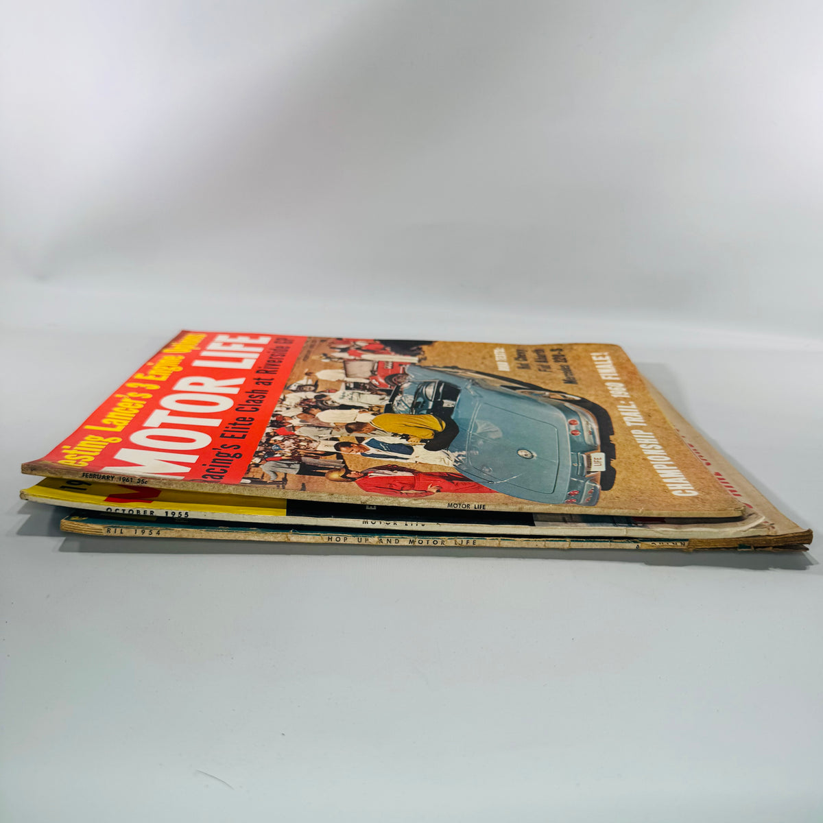 Vintage Motor Life Magazine Lot of 3 — April 1954, Oct 1955, Feb 1961 | Road Tests, Concept Cars, Racing Coverage, Automotive Magazine