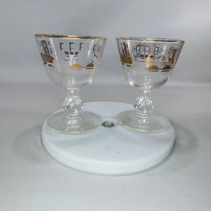 Libbey “American Antiques” B&O Railroad Cordial Glasses — Set of 2 (Gold Train Motif)