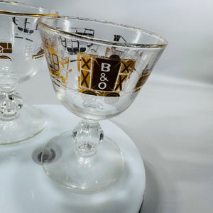 Libbey “American Antiques” B&O Railroad Cordial Glasses — Set of 2 (Gold Train Motif)