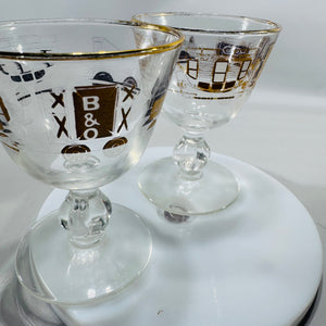 Libbey “American Antiques” B&O Railroad Cordial Glasses — Set of 2 (Gold Train Motif)