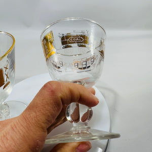 Libbey “American Antiques” B&O Railroad Cordial Glasses — Set of 2 (Gold Train Motif)