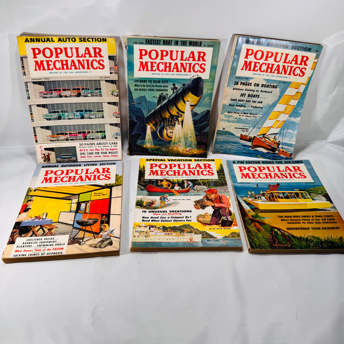 Lot of Six Popular Mechanics Magazines Jan–Jun 1960, Vintage DIY &amp; Science Issues