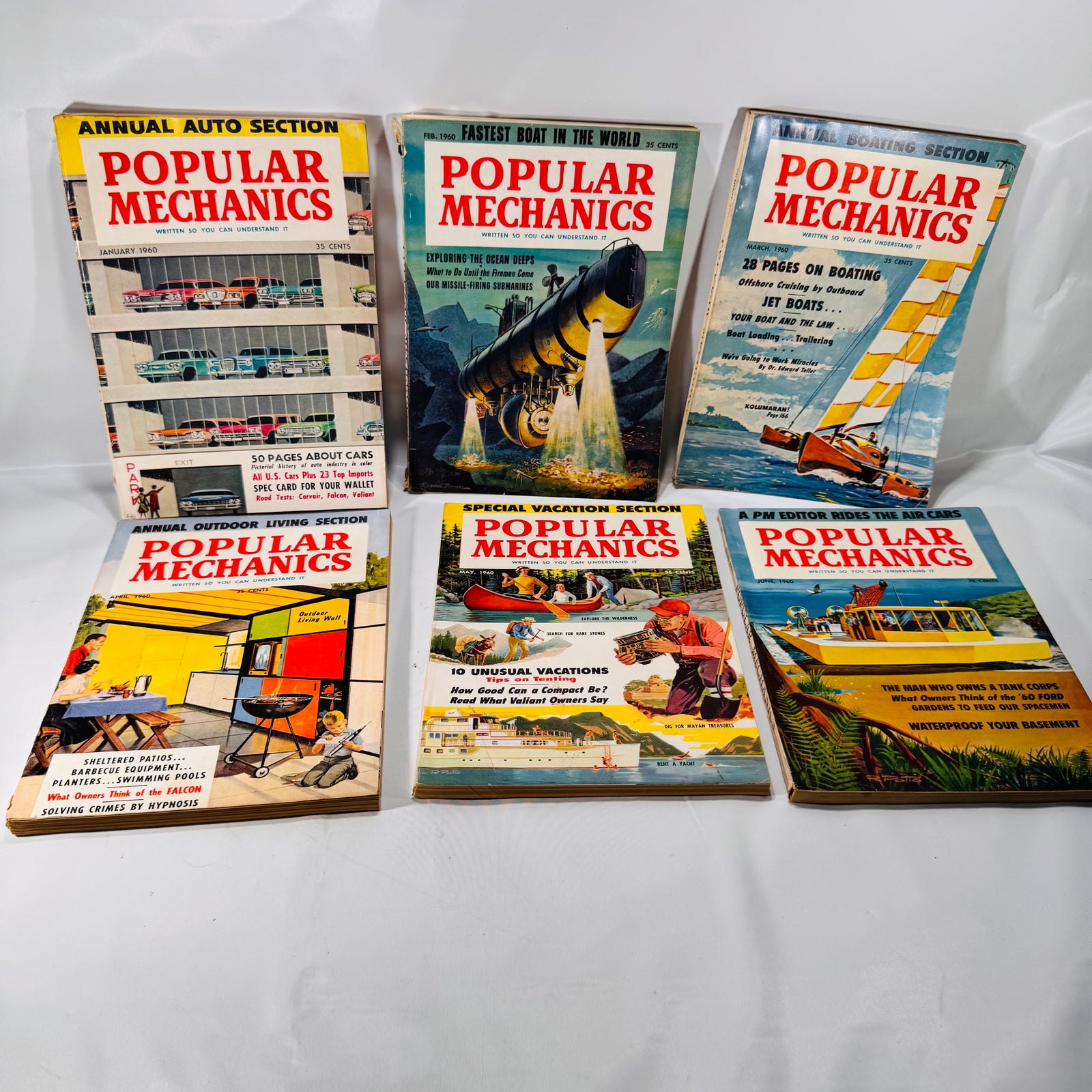 Lot of Six Popular Mechanics Magazines Jan–Jun 1960, Vintage DIY & Science Issues