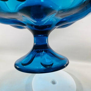 Vintage Viking Glass Bluenique Epic 6-Petal Pedestal Compote Bowl | 1960s MCM Handkerchief Rim | 9” Wide 5” Tall