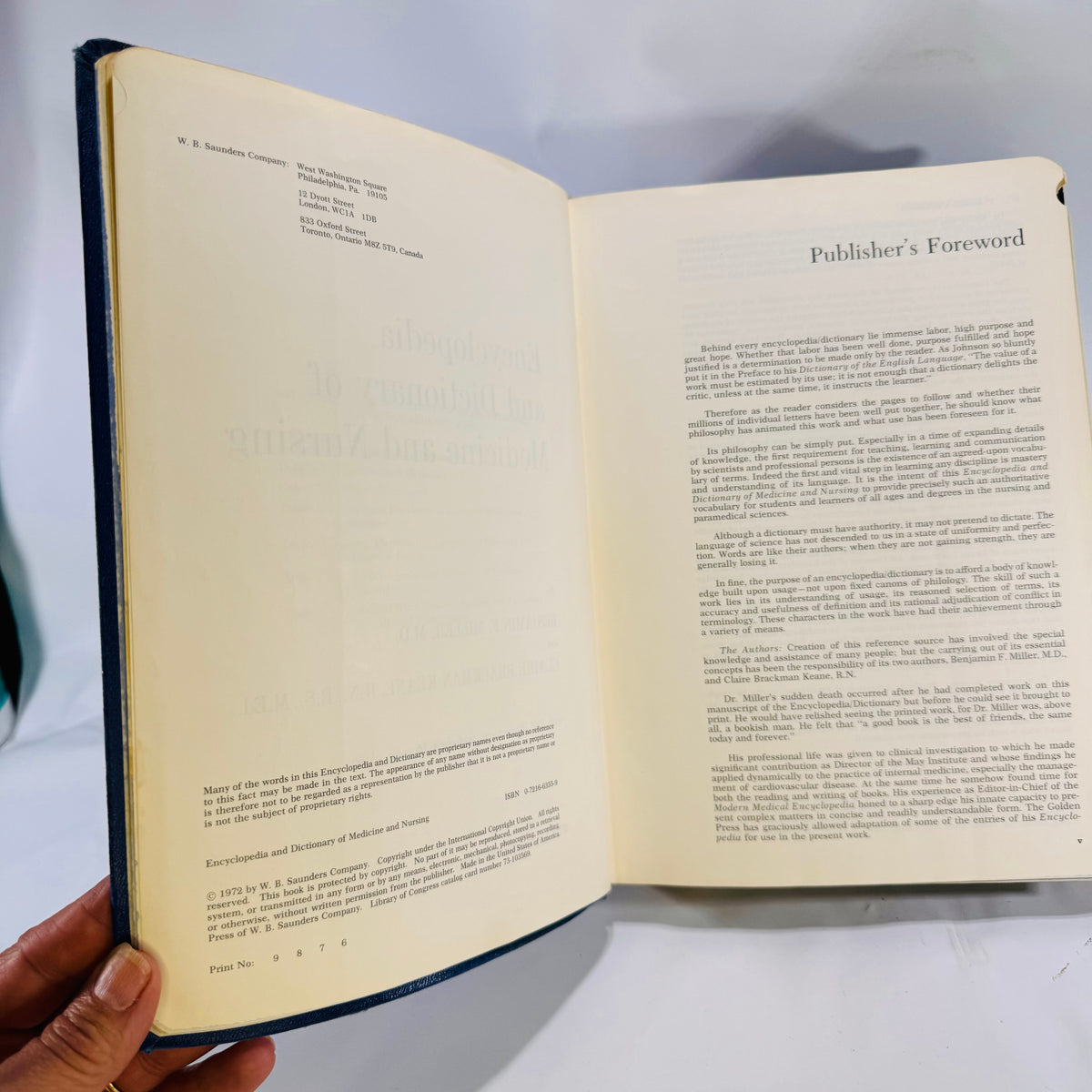Encyclopedia and Dictionary of Medicine and Nursing by Bejamin F Miller M.D. 1972 W.B. Saunders Company