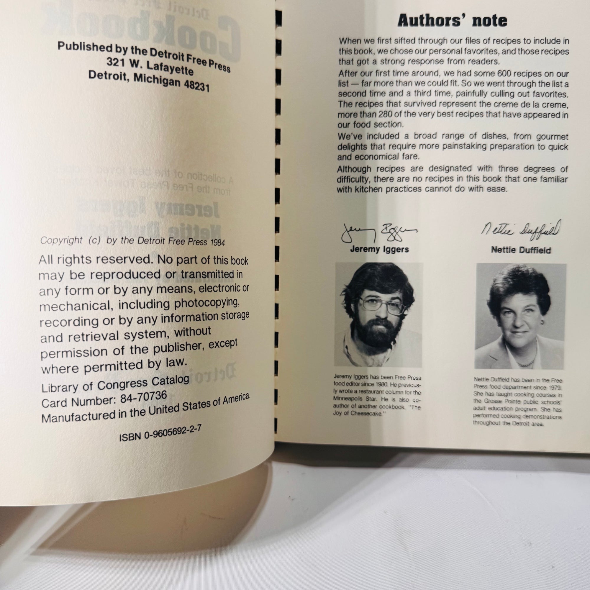 Detroit Free Press Cookbook – Vintage 1984 Spiral-Bound Recipe Collection