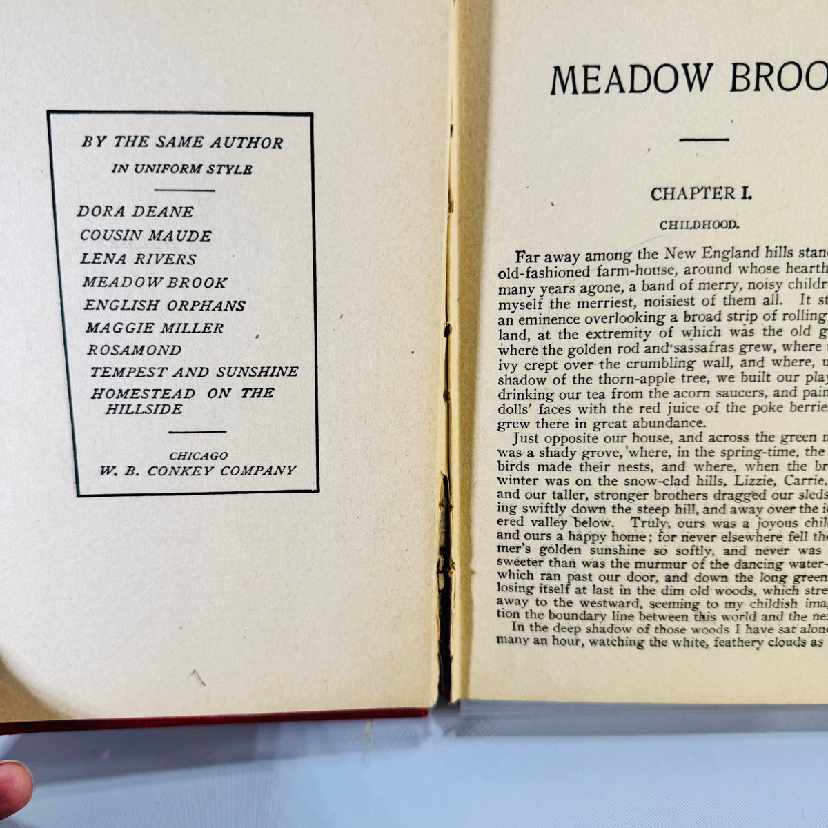 Vintage Meadow Brook by Mary Jane Holmes Decorative Red Hardcover W. B. Conkey 295 Pages Antique Novel