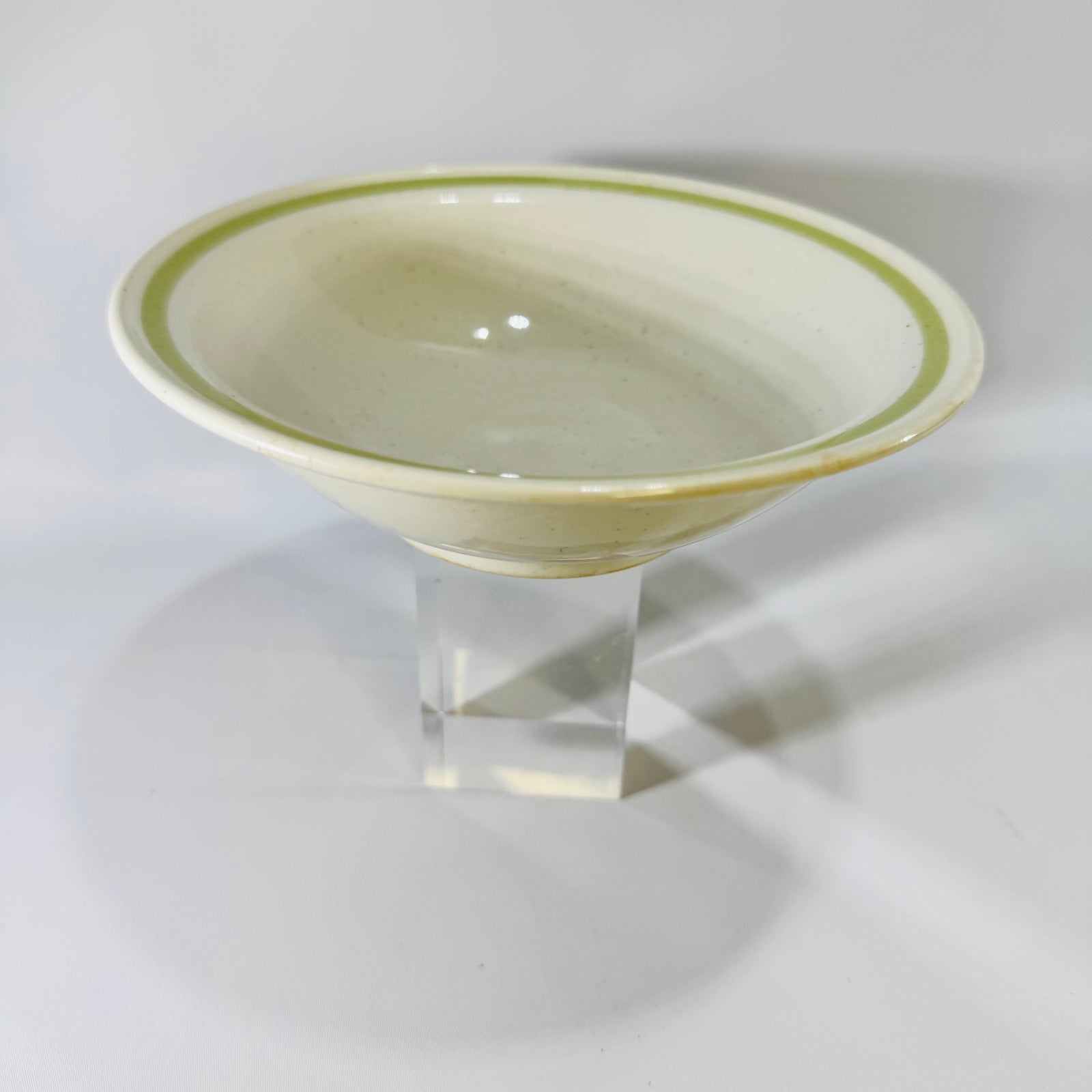 Country Casual Hand Painted Stoneware Bowl Green Rim Vintage Japan Dessert Fruit