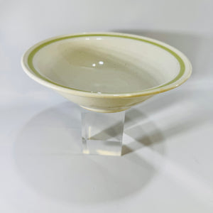 Country Casual Hand Painted Stoneware Bowl Green Rim Vintage Japan Dessert Fruit