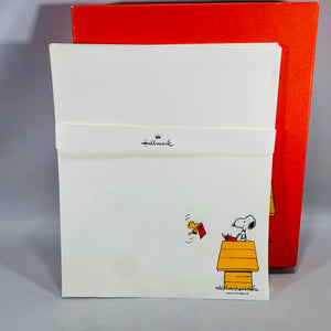 Vintage Hallmark Peanuts Snoopy Stationery Set in Orange Box, 1970s Woodstock Mail Design, Letter Paper + Envelopes, Display Box