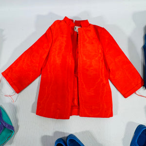 Vintage Mattel Ken Clothing & Accessory Bundle (9 Pieces) — Tagged Red Jacket, Green Pants, Blue Loafers + Guitar