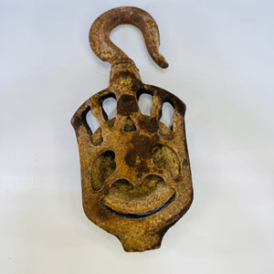 Antique Cast Iron Barn Pulley Openwork Swivel Hook Rustic Industrial Farm Deco