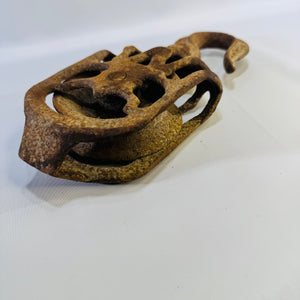 Antique Cast Iron Barn Pulley Openwork Swivel Hook Rustic Industrial Farm Deco
