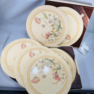 Vintage Clover Leaf Minton Placemats Set of 6, England Melamine Cork Back “Melamats” Poppy Wildflower Floral, Boxed 9.5”