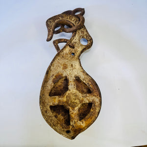 Antique Cast Iron Teardrop Barn Pulley Figure 8 Swivel Hook Marked Farm Decor