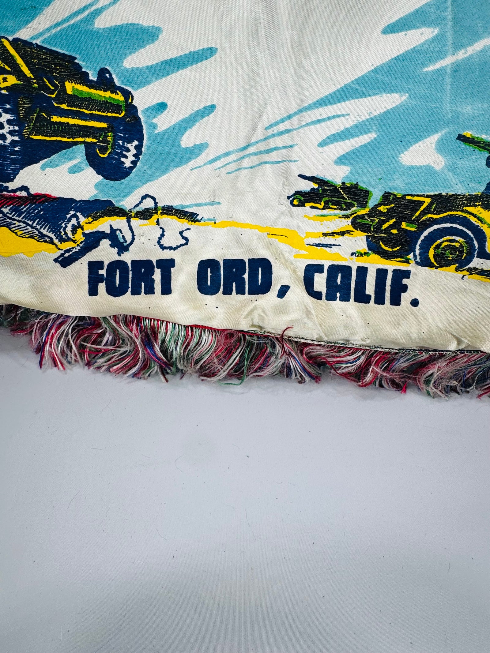 Vintage U.S. Army Fort Ord, Calif. Souvenir Sweetheart Pillow Cover (16x16) — Satin Fringe Sham — “Mother & Dad” Poem