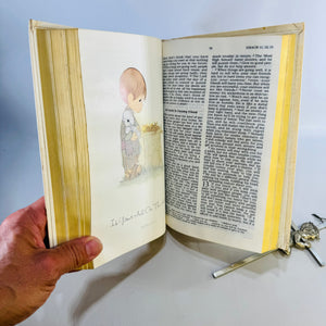 Precious Moments Bible & Praying Boy Cross Set 1980s Illustrated Keepsake Bible with Pewter Finish Wall Cross First Communion