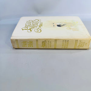 Precious Moments Bible & Praying Boy Cross Set 1980s Illustrated Keepsake Bible with Pewter Finish Wall Cross First Communion