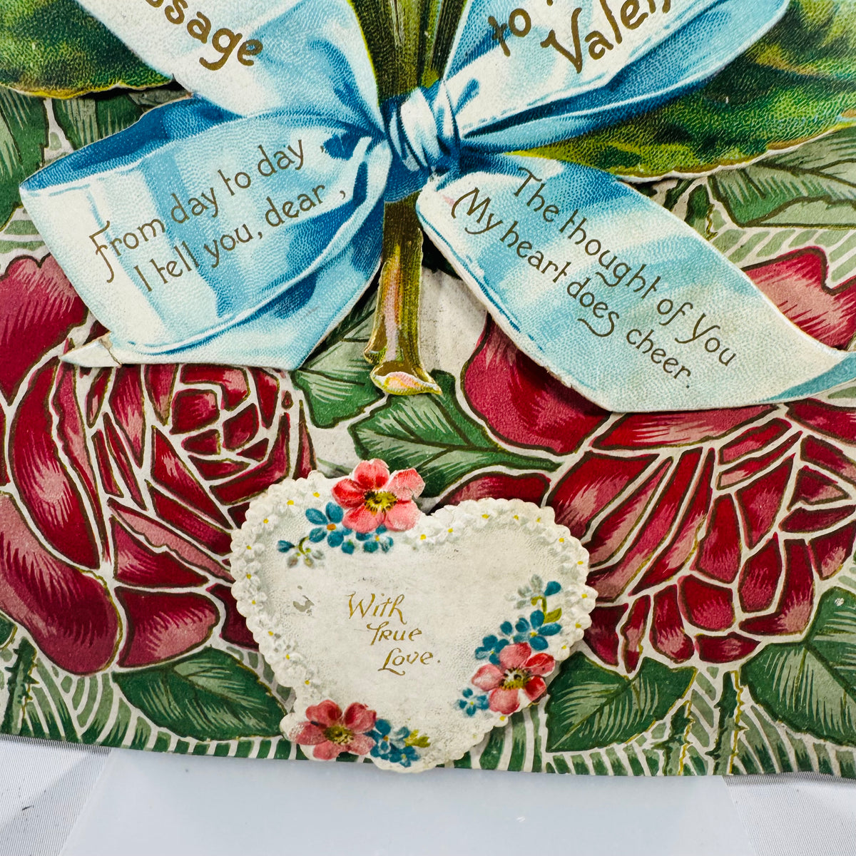 Antique Stand-Up Victorian Valentine Card (c.1909–1912) — Embossed Cherub, Dove & Roses — 10" x 7"