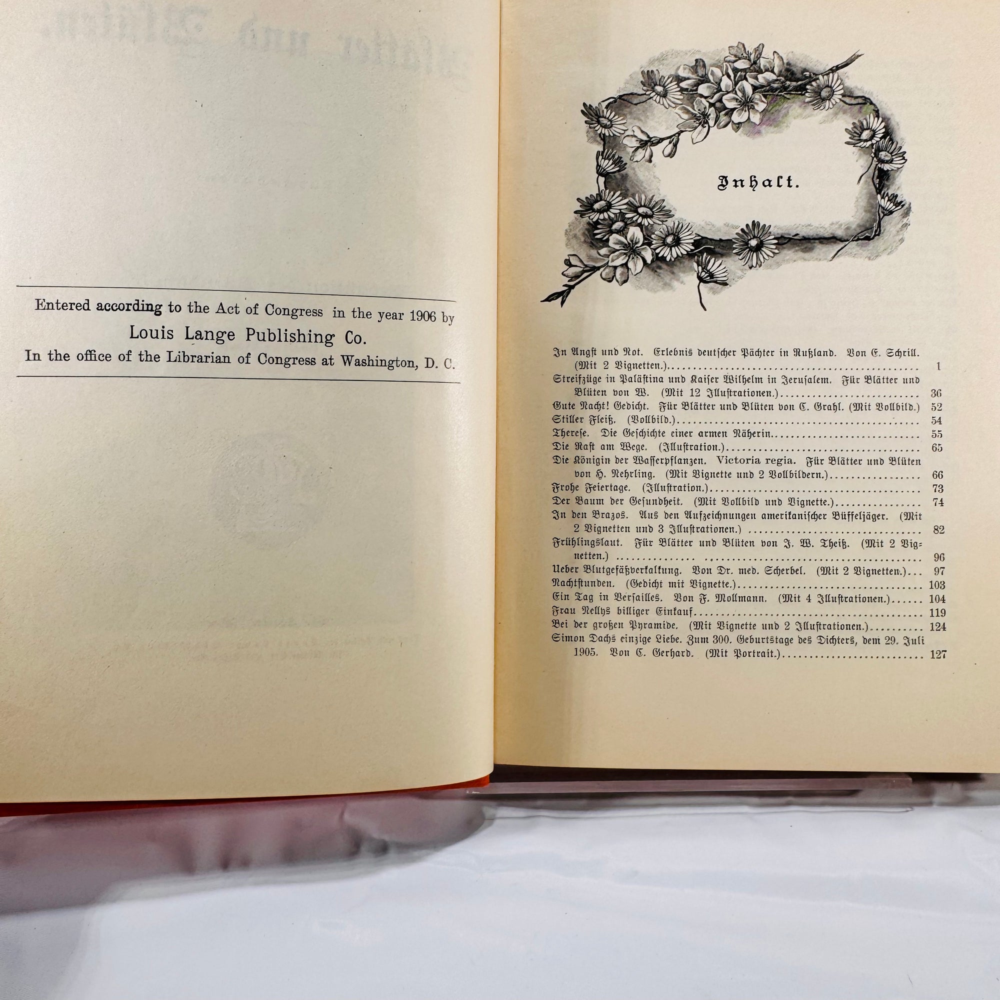 Blätter und Blüten German Book 1906 Louis Lange Publishing Co. Ornate Cover, Illustrated Poetry & Prose in Fraktur Script