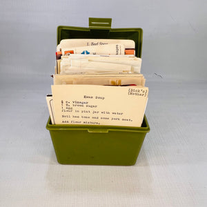 Vintage Green Plastic Recipe Container Packed Full of Handwritten Newspaper Clippings & Typed