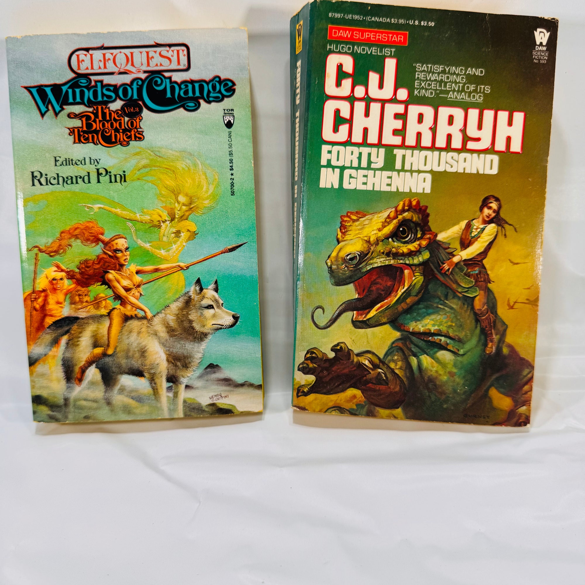 ElfQuest Winds of Change & Forty Thousand in Gehenna Vintage Sci-Fi Fantasy Paperbacks Lot Tor DAW 1980s 1990s