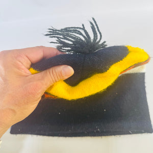 Vintage 1970s Ski-Doo Knit Pom Pom Beanie Hat Black Orange Yellow Snowmobile Cap